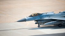 A Republic of Korea air force F-16 Fighting Falcon taxis to the runway before a Max Thunder sortie at Kunsan Air Base, Republic of Korea, Nov. 5, 2013. Airmen from the U.S. Air Force, Marine Corps and the Republic of Korea air force continued their participation in scenarios and planning cycles in a robust exercise setting that simulated combined operations against a hostile force, Nov. 5, 2013. This combined large-force employment exercise includes 8th Fighter Wing F-16 Fighting Falcons, 51st Fighter Wing A-10 Thunderbolts II and F-16s, Marine Air Group 12 F-18 Hornets, AV-8B Harriers II, 35th Air Defense Artillery Brigade, 18th Wing E-3B Sentries, numerous ROKAF aircraft and accompanying support personnel. (U.S. Air Force photo by Senior Airman Armando A. Schwier-Morales/Released)