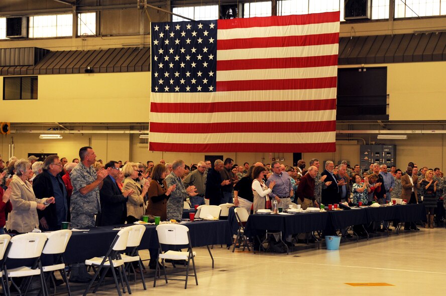 More than 1,000 people attended the 188th Fighter Wing’s 60th anniversary jubilee Nov. 2, 2013 at the unit’s Ebbing Air National Guard Base, Fort Smith, Ark. The 188th hosted the event in its main hangar to celebrate 60 years of excellence. The 188th marked 60 years as an Air National Guard unit Oct. 15. The unit began as the 184th Tactical Reconnaissance Squadron in 1953. (U.S. Air National Guard photo by Airman 1st Class Cody Martin/188th Fighter Wing Public Affairs)