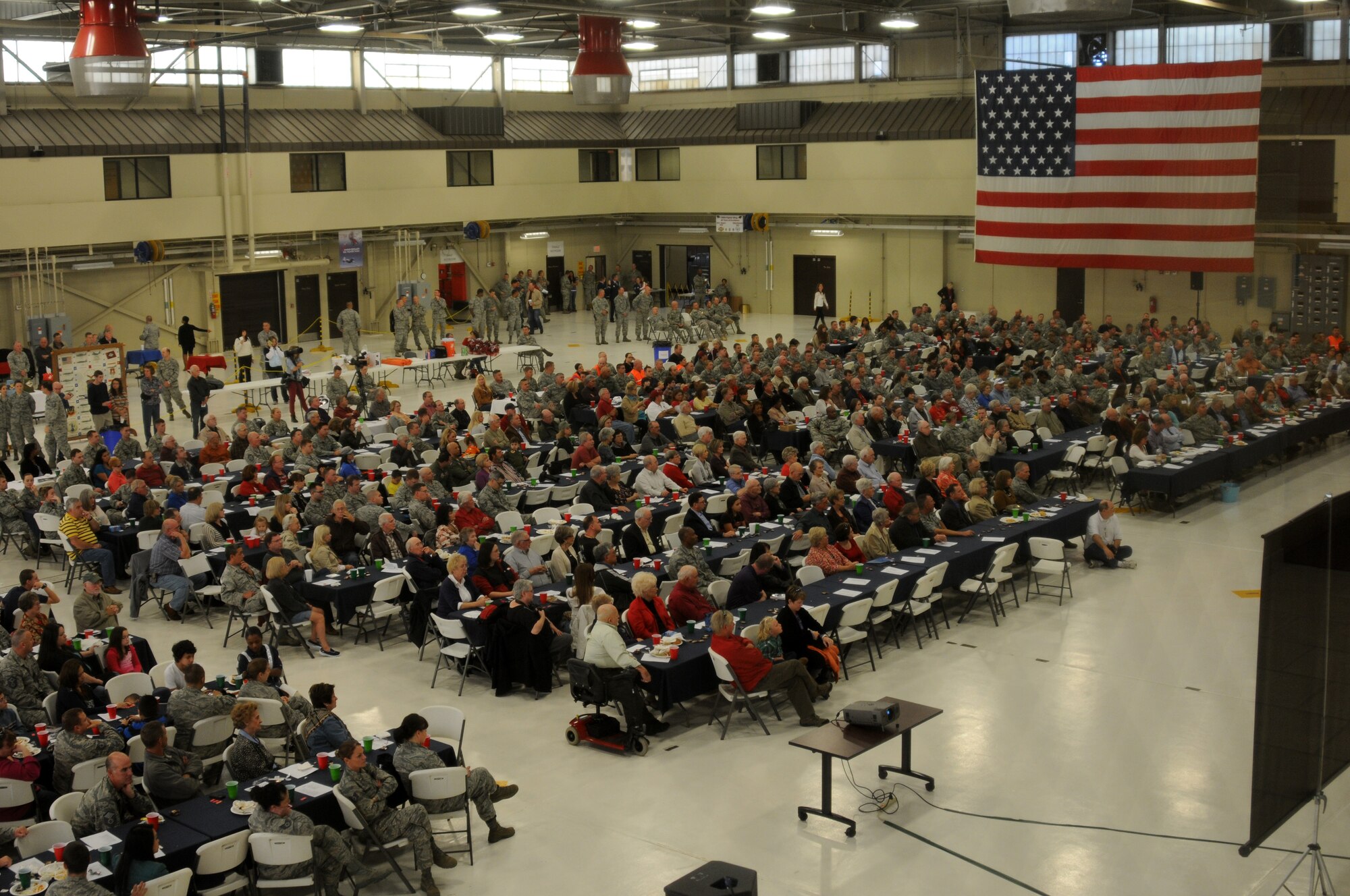 Current and former 188th Fighter Wing members as well as well as Congressional, city and civic leaders attended the 188th’s 60th anniversary jubilee Nov. 2, 2013 at the unit’s Ebbing Air National Guard Base, Fort Smith, Ark. The 188th hosted the event in its main hangar to celebrate 60 years of excellence. The 188th marked 60 years as an Air National Guard unit Oct. 15. The unit began as the 184th Tactical Reconnaissance Squadron in 1953. More than 1,000 people attended the event. (U.S. Air National Guard photo by Airman 1st Class Cody Martin/188th Fighter Wing Public Affairs)
