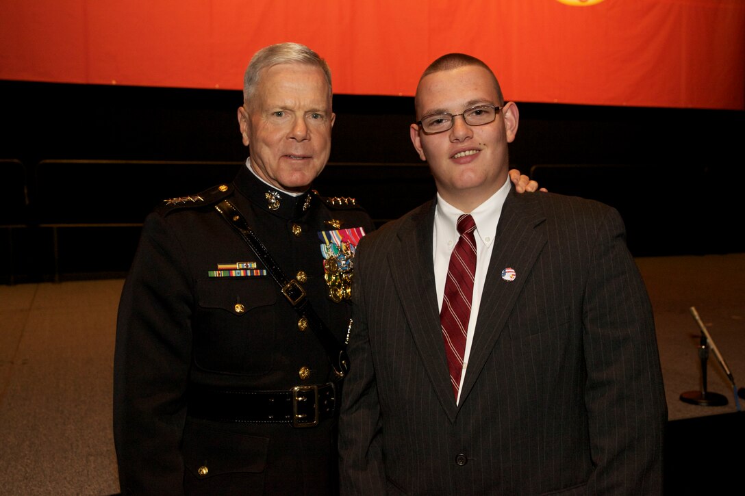 The 35th commandant of the Marine Corps, General James F. Amos, meets with Marines and guests at the Boston Semper Fidelis Society Birthday Luncheon at the Boston Convention and Exhibition Center in Boston, MA, on November 8, 2013. (U.S. Marine Corps photo by Sgt. Mallory S. VanderSchans)(RELEASED)
