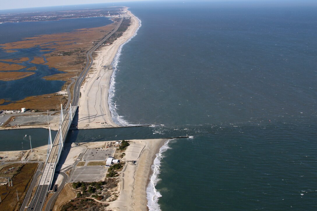 The U.S. Army Corps of Engineers' Philadelphia District dredged more than 500,000 cubic yards of sand from the Indian River Inlet and pumped sand onto the north shore to restore the area. Hurricane Sandy caused extensive flooding and overwash in the area, closing Route 1 for days. Work was completed in November of 2013.