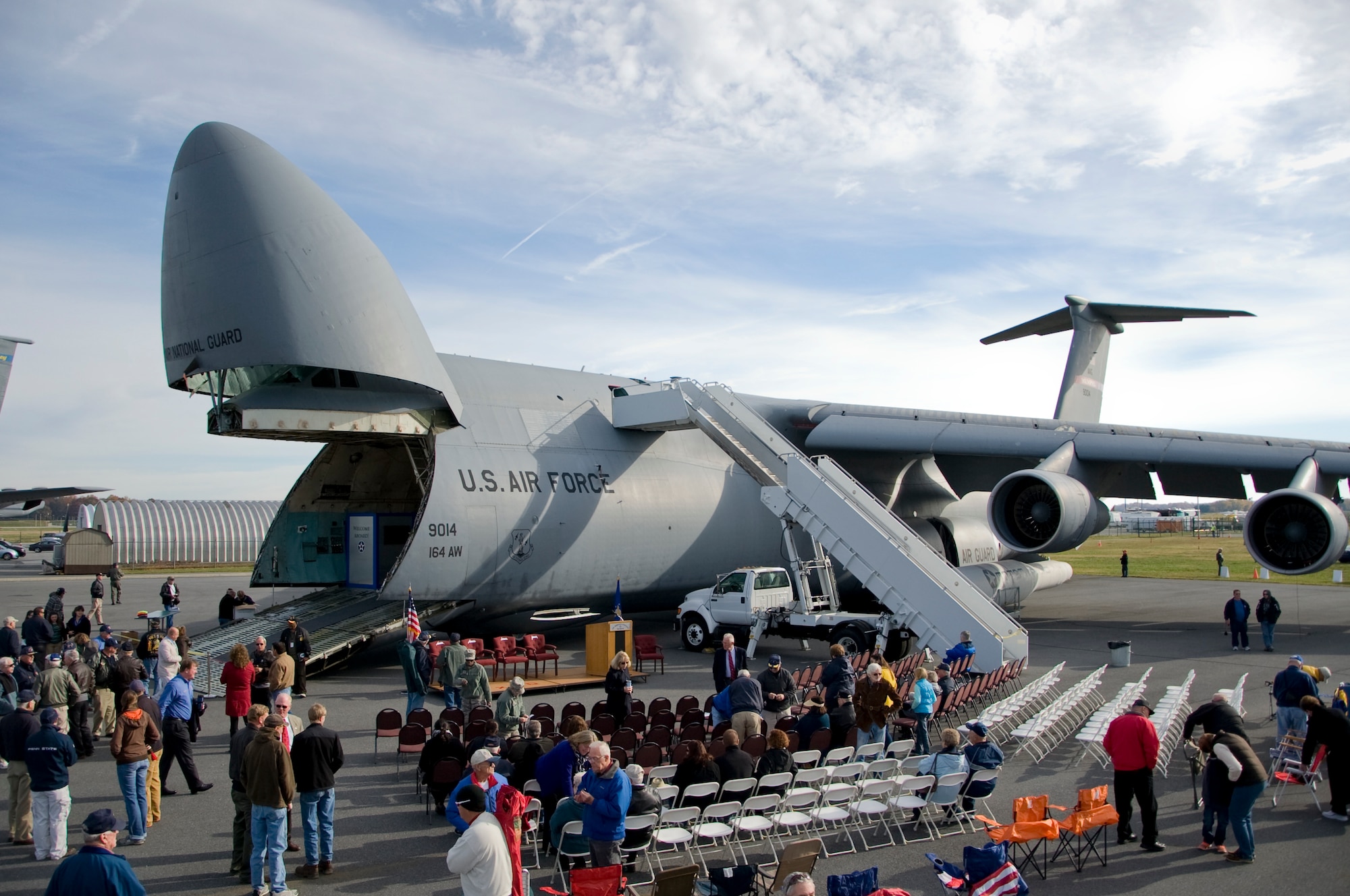 Air Mobility Command museum unveils the first C-5 Galaxy to be in a museum for the Nov. 9, 2013, at the AMC museum on Dover Air Force Base, Del. The C-5 arrived on Aug. 7 to begin the transformation from active to museum grade aircraft. (U.S. Air Force photo/Senior Airman Jared Duhon) 