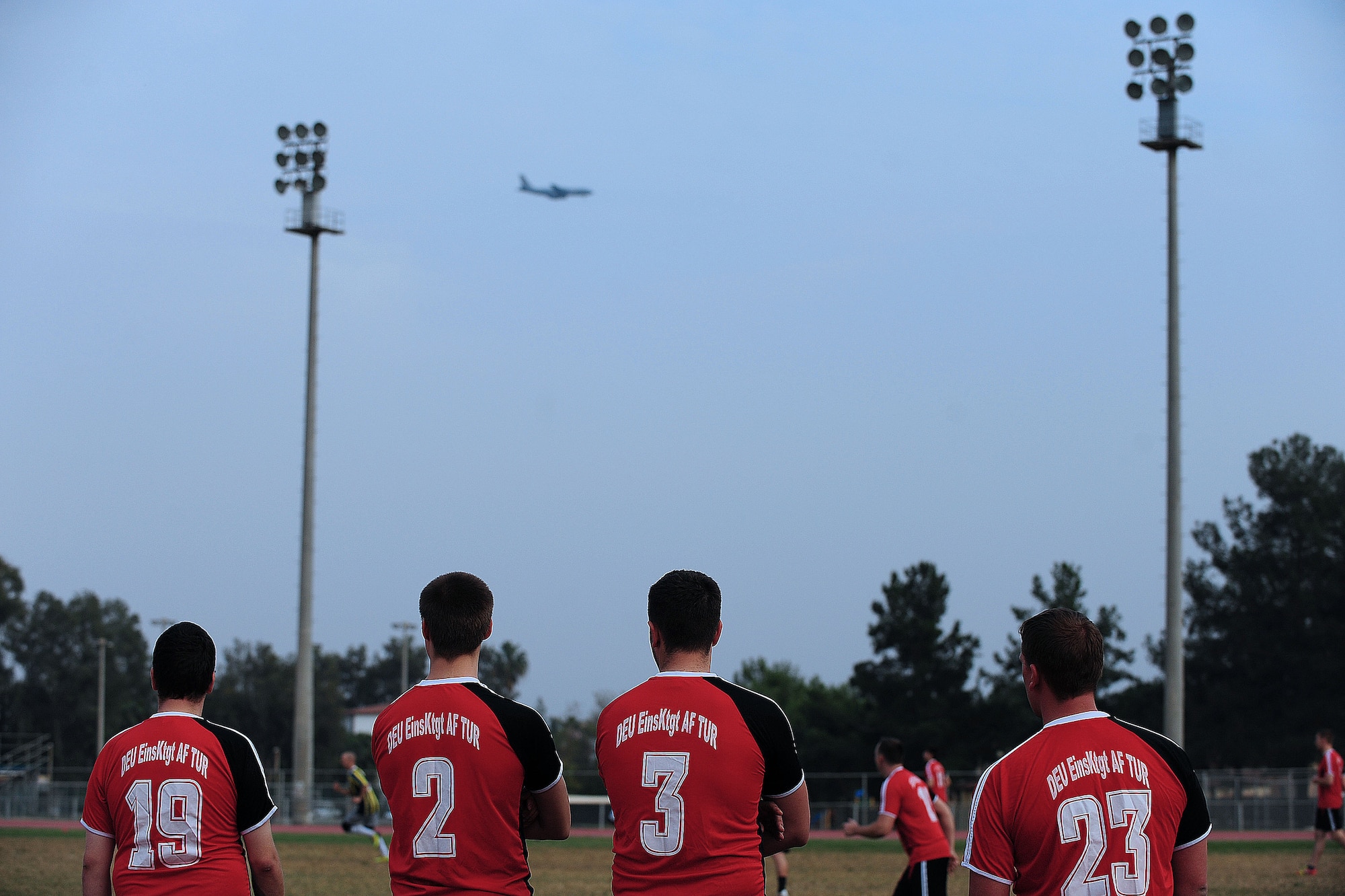 Servicemembers assigned to the Germany Patriot Mission Kahramanmaras watch a soccer game Nov. 8, 2013, at Incirlik Air Base, Turkey. The U.S. Air Force, Turkish air force, the 1st Netherlands Ballistic Missile Defense Task Force and Germany PMK participated in six soccer games. (U.S. Air Force photo by Airman 1st Class Nicole Sikorski/Released)

