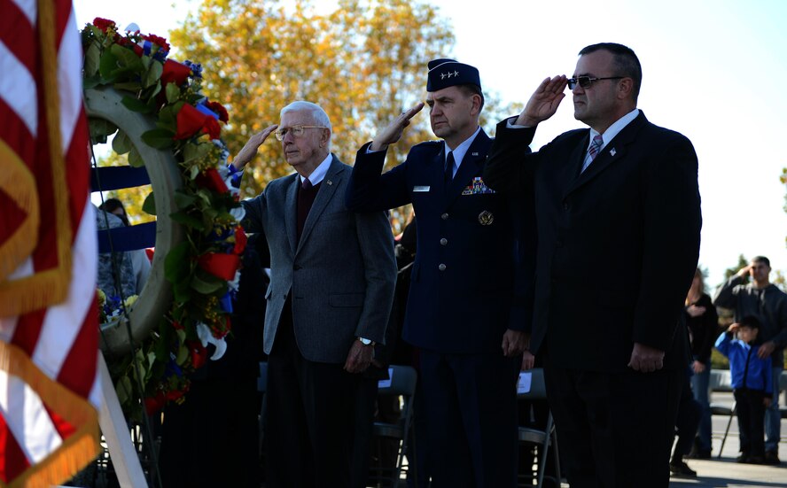 More than 100 service members, veterans, family members and supporters came out for the wreath laying ceremony at the Air Force Memorial on Nov 11, 2013. 
