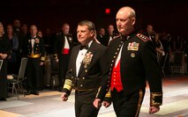Virginia Beach, Va. (Nov. 7, 2013) – Adm. William E. Gortney, Commander, U.S. Fleet Forces Command and Lt. Gen. Richard T. Tryon, Commander, U.S. Marine Corps Forces Command walk down the isle during MARFORCOM’s  238th Marine Corps Birthday Ball ceremony Nov. 7. Adm. Gortney was the guest of honor at this year’s celebration.