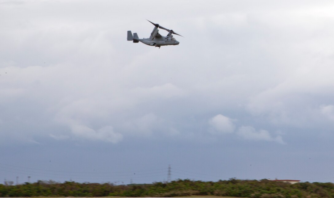 Four MV-22B Ospreys depart Marine Corps Air Station Futenma, Okinawa, Japan, Nov. 12 to support U.S. government humanitarian assistance and disaster relief operations in the Philippines, officially named Operation Damayan, meaning “help in time of need” in Tagalog. To date, there are approximately ¬¬250 U.S. personnel, led by 3rd Marine Expeditionary Brigade, III Marine Expeditionary Force, in support of Operation Damayan. The MV-22s and KC-130s have delivered 129,000 pounds of relief supplies – food, water and other emergency supplies – provided by the Philippine government and the U.S. Agency for International Development. The aircraft have also transported more than 160 displaced people from the Tacloban area and more than 140 relief and aid workers around the Philippines. This deployment will make eight Ospreys assigned to support relief efforts in the Philippines. The Ospreys are with Marine Medium Tiltrotor Squadron 262, Marine Aircraft Group 36, 1st Marine Aircraft Wing, III MEF. (U.S. Marine Corps photo by Lance Cpl. Diamond N. Peden/ Released) 