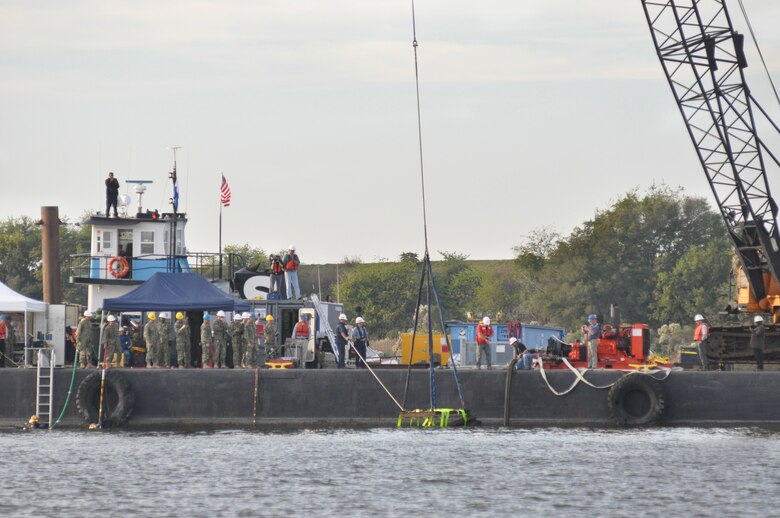 Archeologists working for the U.S. Army Corps of Engineers Savannah District, aided by divers and salvage operations teams from the U.S. Navy, retrieved a 64-square foot section of a Civil War ironclad warship (CSS Georgia)from the bottom of the Savannah River the evening of Nov. 12, 2013.