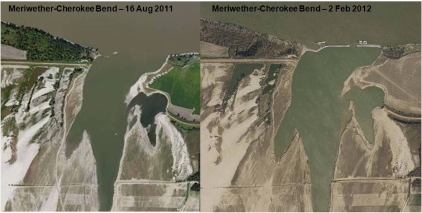 During the historic flood of 2011, the Mississippi River saw record breaking water levels between Cairo, Ill., and Memphis, Tenn. As the waters receded, inspectors found 3,000 feet of levee crevassed and 2,700 feet of bank line eroded as illustrated in these photos of Sheep Ridge Spurs.