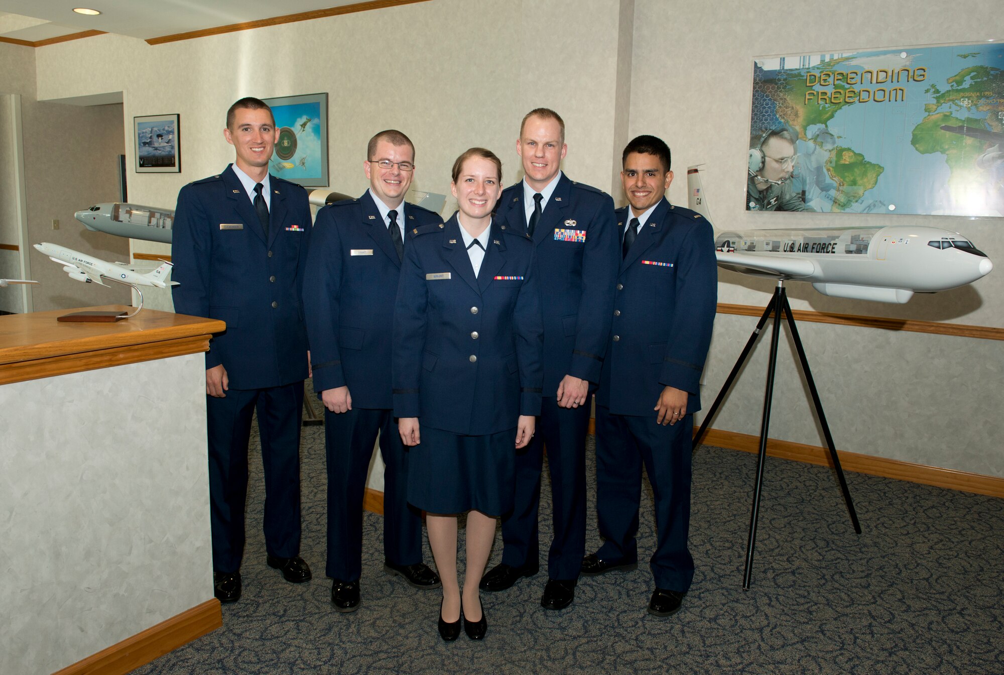 Graduate members of Air Battle Management training class 14003 poses for a celebratory photo after graduating Nov. 13, 2013. (U.S. Air Force photo by Lisa Norman)
