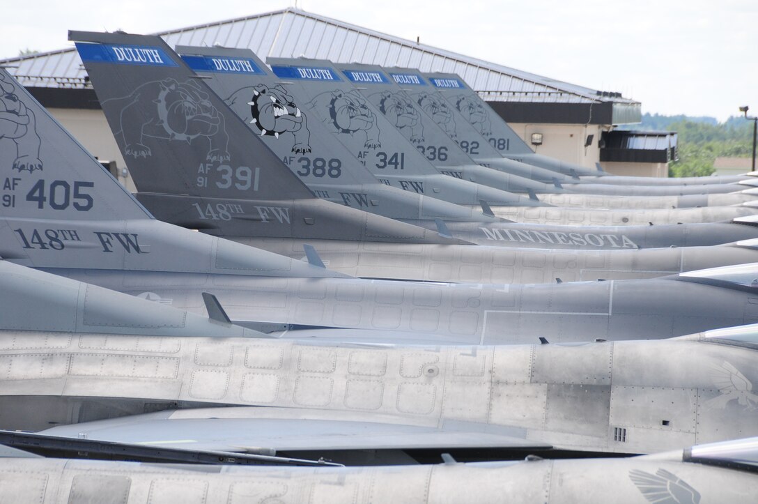 Block 50, F-16's from the 148th Fighter Wing are seen parked on the ramp and awaiting there next mission, Aug. 10, 2012.  The 148 FW has been flying the Block 50 F-16 since the middle of 2010.  (U.S. Air National Guard photo by Master Sgt. Ralph J. Kapustka/Released)