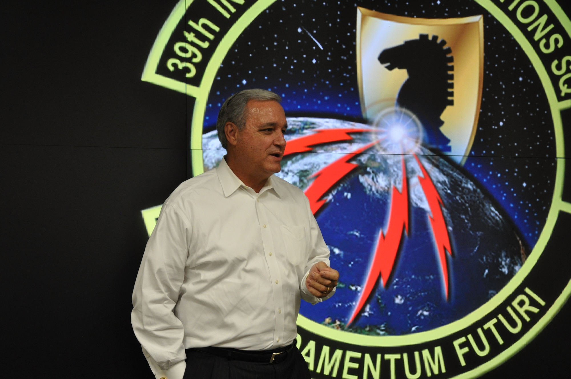 U.S. Rep. Jeff Miller, Florida’s First Congressional District, addresses members of the 39th Information Operations Squadron during a site visit at Hurlburt Field, Fla., Nov. 6, 2013. The 39th IOS is the Air Force’s Formal Training Unit responsible for providing Information Operations and Cyber Operations training for the service. (U.S. Air Force photo/Capt. Casey Osborne)