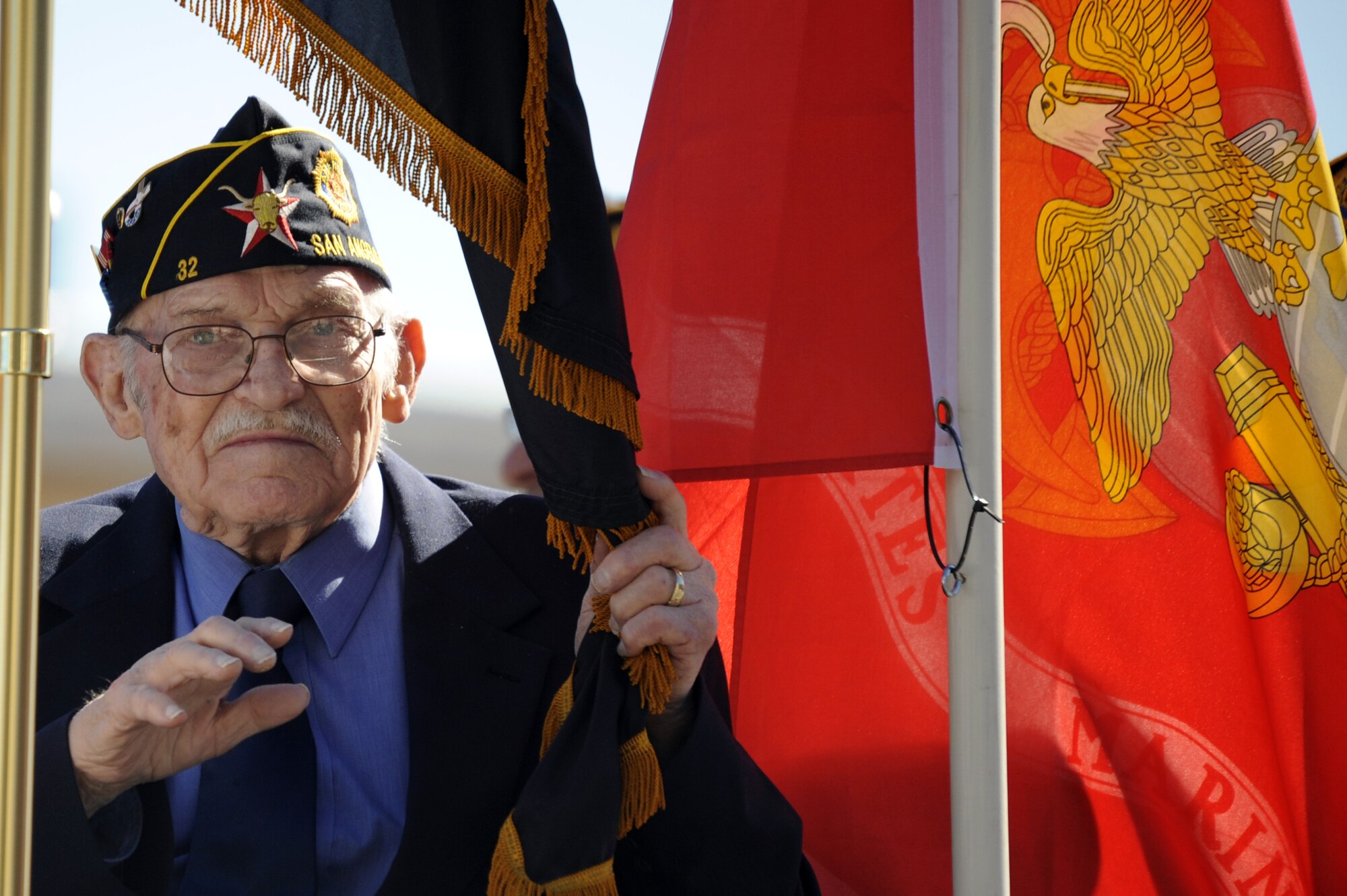 SAN ANGELO, Texas – A local veteran waves from a float during the Veteran’s Day Parade Nov. 9 in historic downtown San Angelo. San Angelo’s All Veterans Council and Team Goodfellow hosted the Veteran’s Day Parade as a big thank you to those who served our country. (U.S. Air Force photo/ Staff Sgt. Austin Knox)