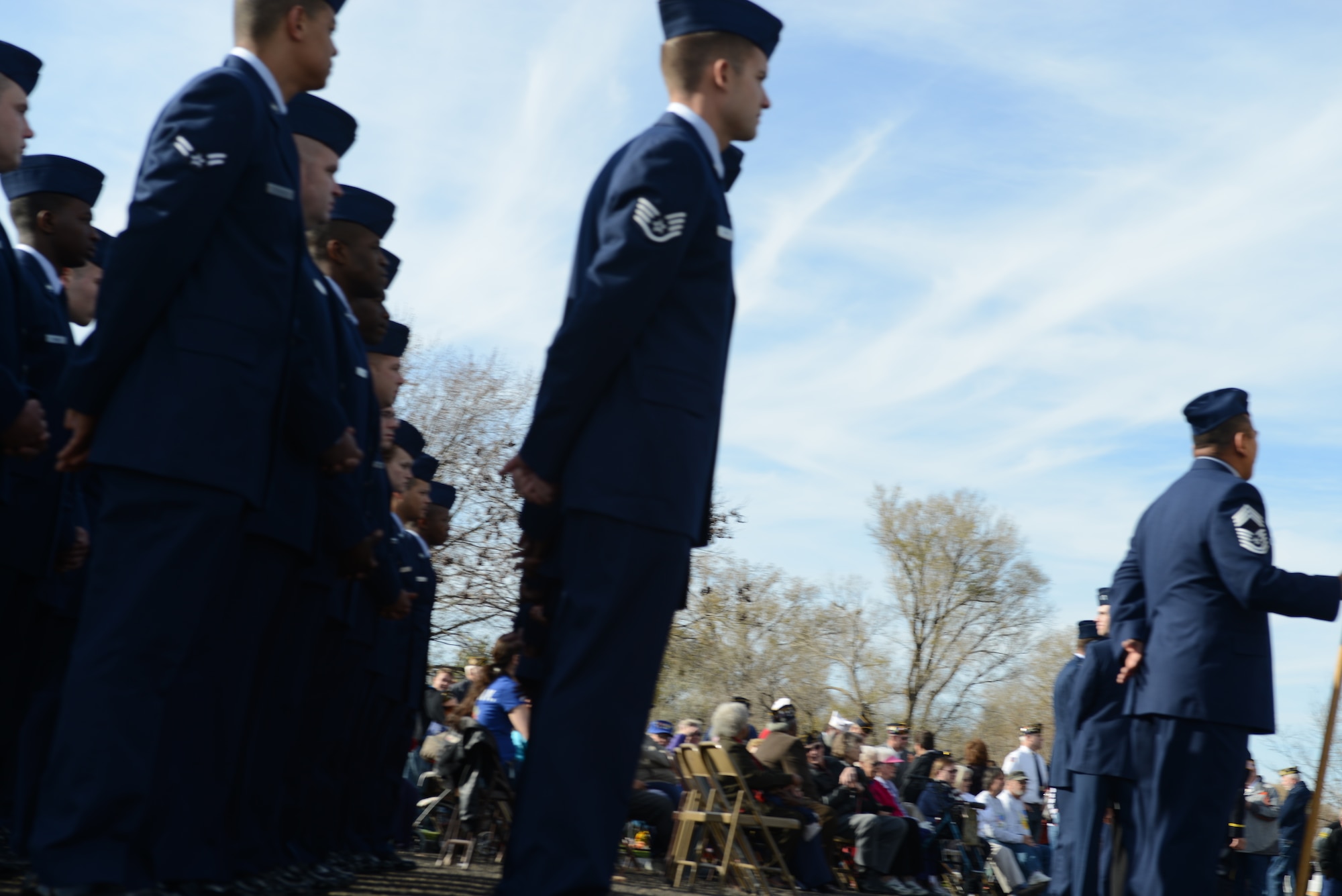 Airmen assigned to the 366th Fighter Wing at a Veterans Day celebration Nov. 9, 2013, in Mountain Home, Idaho. Mountain Home Air Force Base joined members of the local community to honor veterans from all branches of service. (U.S. Air Force photo by Senior Airman Benjamin Sutton/RELEASED)