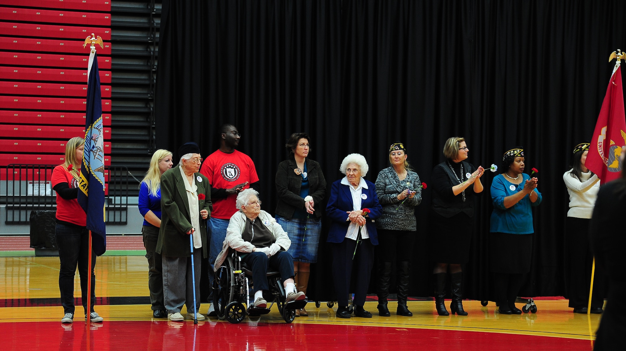 Women veterans are recognized at the University of Central Missouri’s Veterans Day ceremony, Nov. 11, 2013, in Warrensburg, Mo. Veterans from various conflicts and all service branches attended the ceremony. (U.S. Air Force photo by Staff Sgt. Brigitte N. Brantley/Released)