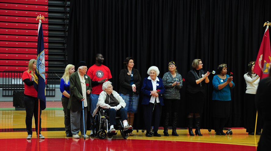 Women veterans are recognized at the University of Central Missouri’s Veterans Day ceremony, Nov. 11, 2013, in Warrensburg, Mo. Veterans from various conflicts and all service branches attended the ceremony. (U.S. Air Force photo by Staff Sgt. Brigitte N. Brantley/Released)