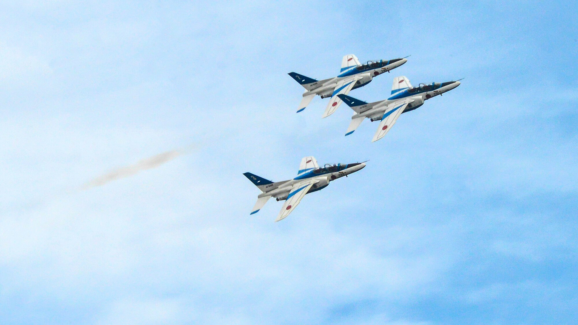 The Japan Air Self-Defense Force aerobatic team, Blue Impulse, flies in a formation during the annual Iruma Air Show at Iruma Air Base, Japan, Nov. 3, 2013. Blue Impulse demonstrated several maneuvers in the sky to entertain the guests.  (U.S. Air Force photo by Airman 1st Class Soo C. Kim / Released)