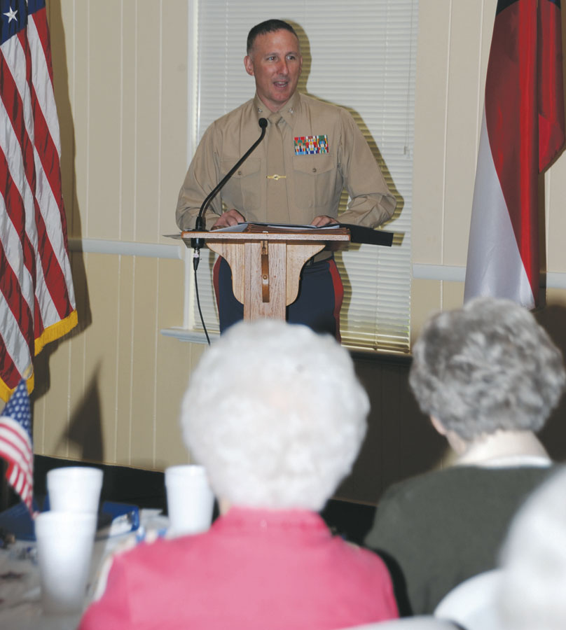 Col. Don Davis, commanding officer, Marine Corps Logistics Base Albany, speaks to members of the local Daughters of the American Revolution Chapter in honor of Veterans Day, Nov. 7.
