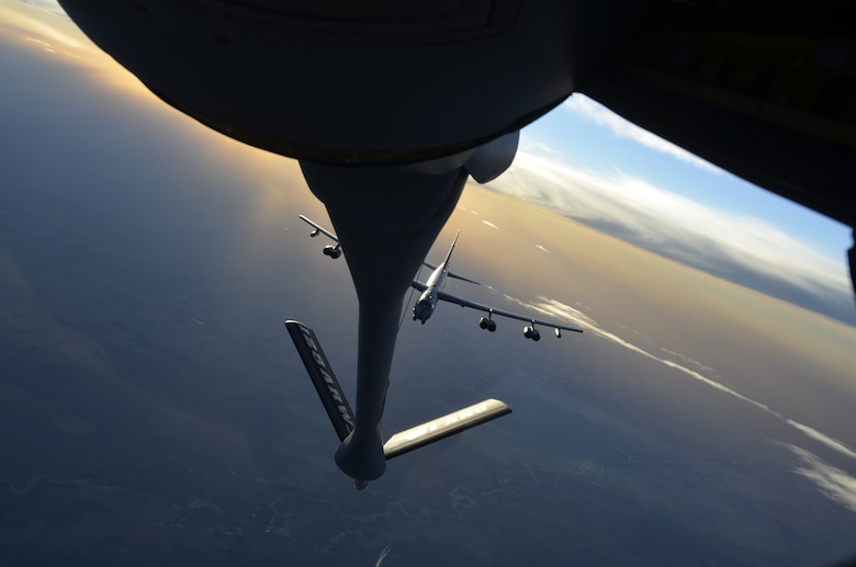 Members of the 128th Air Refueling Wing, Milwaukee, Wisc. refuel a B-52 Stratofortress during a training exercise Nov. 3, 2013.   (U.S. Air Force photo by Staff Sgt. Jenna Hildebrand/Released)