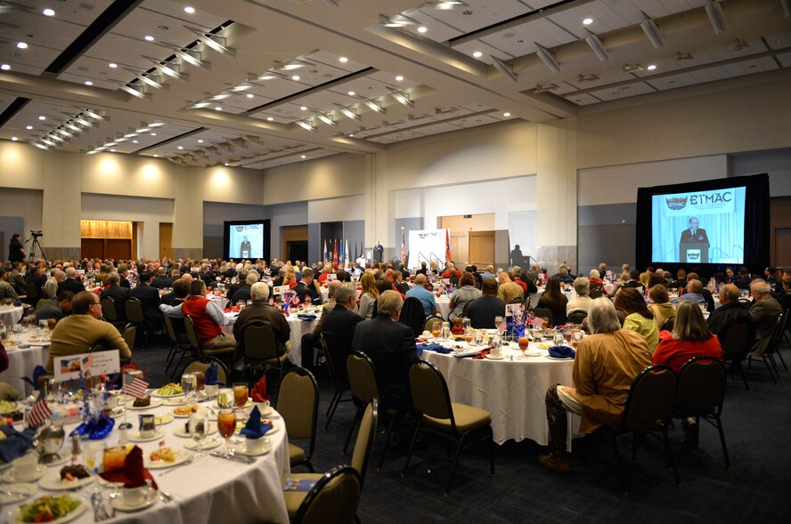 KNOXVILLE, Tenn. - The 31st Annual Veterans Day Luncheon recognizes local military unit honorees by the East Tennessee Military Affairs Council at the Knoxville Convention Center here Nov. 11, 2013. About a dozen Airmen from the I.G. Brown Training and Education Center (TEC) attended, including Tech. Sgt. Jenny Sanchez Liermann, a TEC instructor who was recognized for her outstanding service with other area enlisted service members.  (U.S. Air National Guard photo by Master Sgt. Kurt Skoglund/Released)