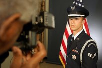 Senior Airman Derek Heers, 59th Dental Training Squadron dental technician, poses during his studio appointment Nov. 12 at Joint Base San Antonio-Lackland Visual Information Photo Studio (U.S. Air Force photo by Joshua Rodriguez)