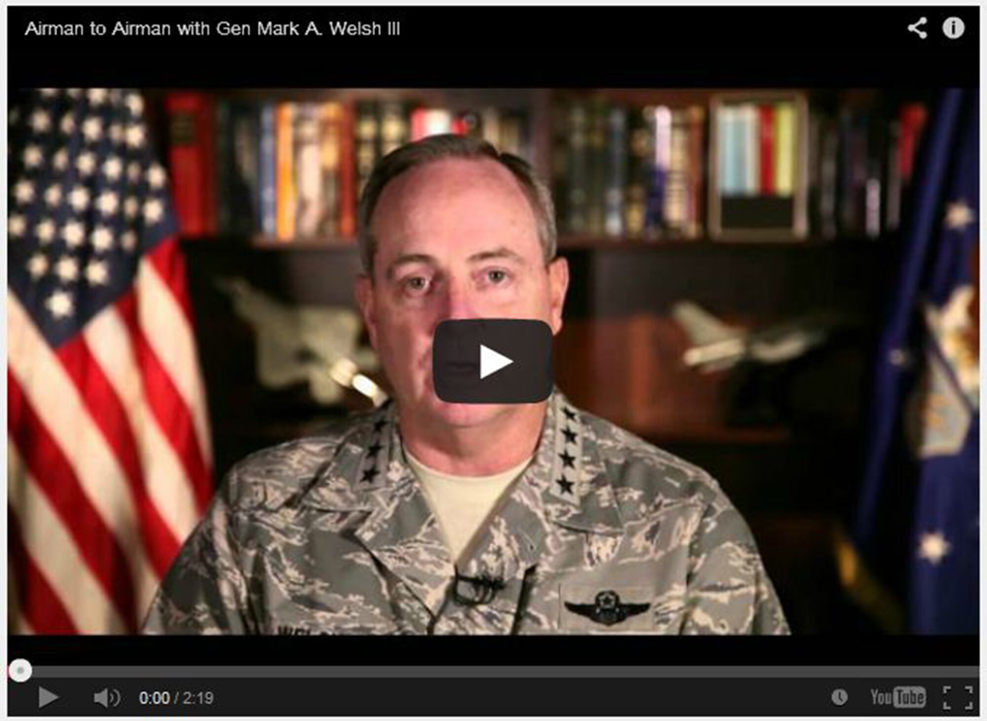 As part of a series of recent efforts to enhance communication with Airmen, Air Force Chief of Staff Gen. Mark A. Welsh III released the first of a new video series called “Airman to Airman.” 