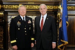 Chief of the National Guard Bureau Gen. Frank J. Grass met with Minnesota Gov. Mark Dayton, Oct. 17, 2013, at the Governor’s Office in St. Paul, Minn., to discuss National Guard challenges, priorities and objectives.