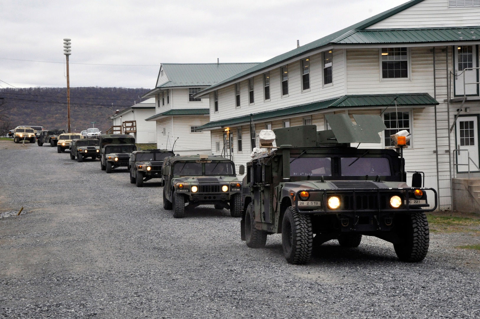 U.S. soldiers with the 28th Military Police Company, Pennsylvania Army National Guard, prepare to depart from Fort Indiantown Gap, Pa., Nov. 4, 2012, to support Hurricane Sandy relief efforts in the New York City area.
