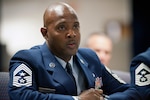 Chief Master Sgt. Cameron B. Kirksey, the command chief master sergeant of the Air Force Reserve Command, testifies to the National Commission of the Structure of the Air Force on October 25, 2013 in Arlington, Va.