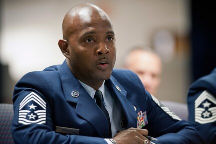 Chief Master Sgt. Cameron B. Kirksey, the command chief master sergeant of the Air Force Reserve Command, testifies to the National Commission of the Structure of the Air Force on October 25, 2013 in Arlington, Va.
