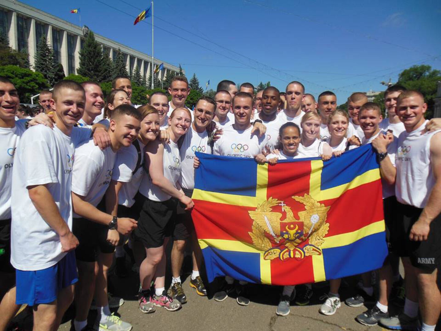 Army ROTC students from the United States take a quick moment to celebrate during the Army Cadet Command's ROTC Cultural Understanding and Language Program (CULP) to Moldova. The CULP is one of many ways the North Carolina National Guard seeks to partner with Moldova, the organization's State Partnership Program partner.