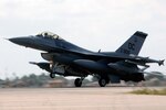 An F-16c Fighting Falcon from the 113th Fighter Wing District of Colombia Air National Guard Washington, D.C., lands at Natal Air Base, Natal, Brazil, Nov. 3, 2013. More than five F-16s will be taking part in the Brazilian-led training exercise, CRUZEX.