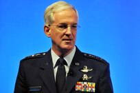 Air Force Gen. Douglas M. Fraser, the commander of U.S. Southern Command, speaks at the Air Force Association's 2011 Air Warfare Symposium and Technology Exposition in Orlando, Fla., Feb. 17, 2011. "I'm a big supporter of [the National Guard State Partnership Program], and I look forward to working alongside the Guard for many more years," Fraser said. "It's an enduring relationship."