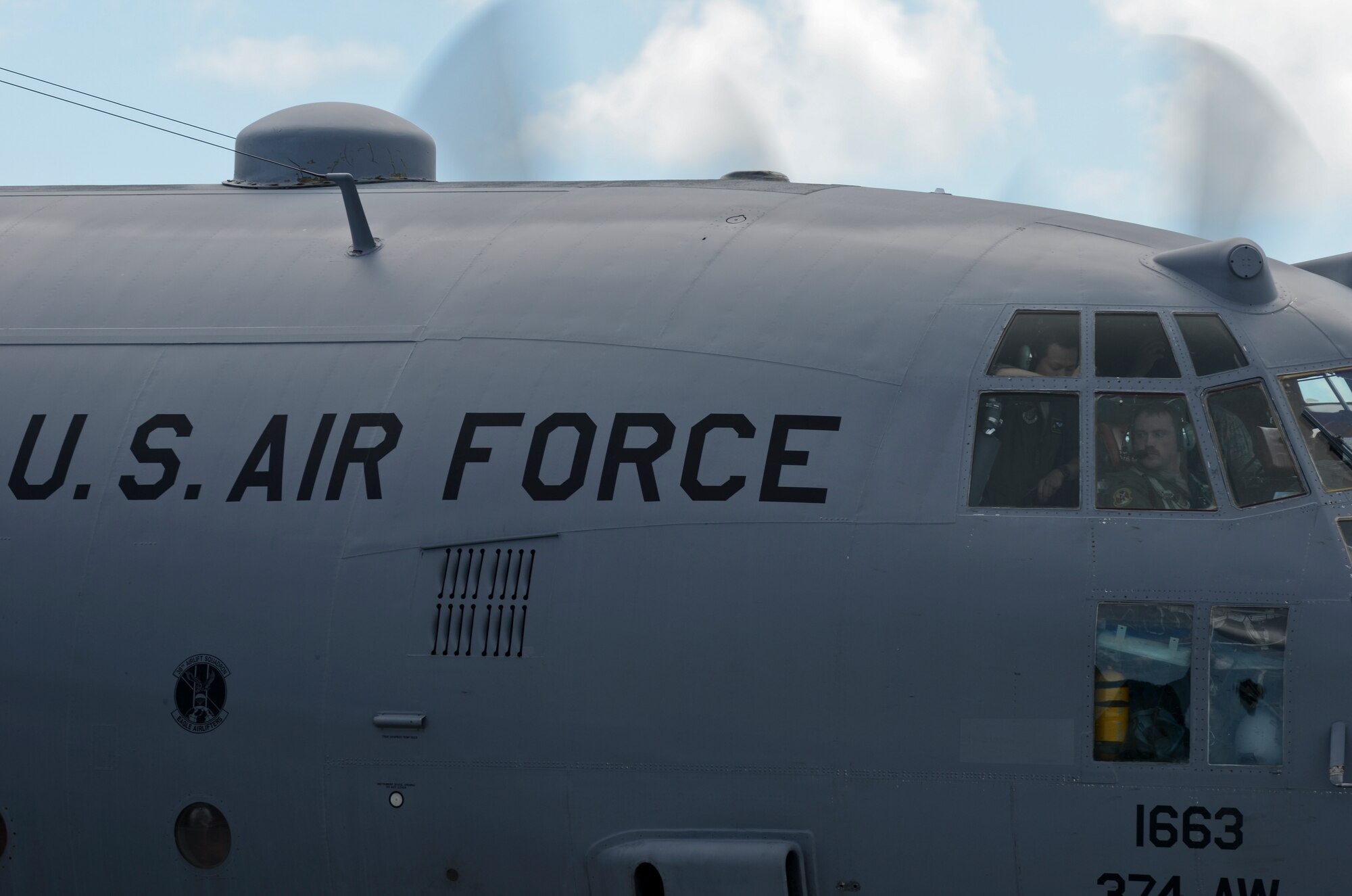 A 36th Airlift Squadron C-130 Hercules aircrew prepares to depart Andersen Air Force Base, Guam Nov. 14, 2013, to support Operation Damayan in the Philippines. Operation Damayan is a U.S. humanitarian aid and disaster relief effort to support the Philippines in the wake of the devastating effects of Typhoon Haiyan. (U.S. Air Force photo by Senior Airman Marianique Santos/Released)