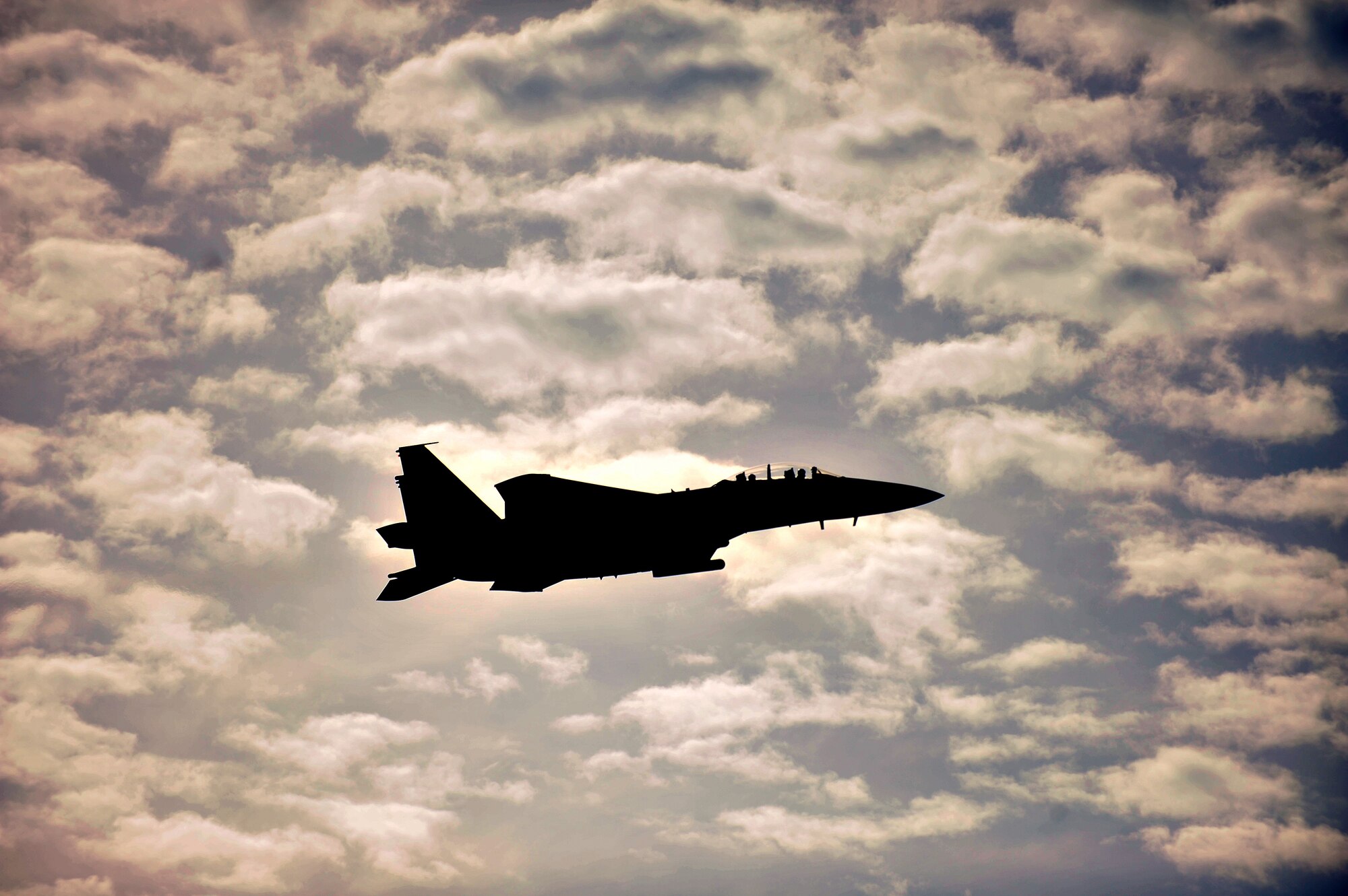 An F-15E Strike Eagle aircraft flies over Seymour Johnson Air Force Base, N.C, during Exercise RAZOR TALON, Nov. 15, 2013. RAZOR TALON is a monthly joint-force exercise that combines resources from multiple installations across the East Coast. (U.S. Air Force photo by Tech. Sgt. Brittany E. Jones)