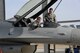 U.S. Air Force Lt. Col. Sean Navin, 194th Fighter Squadron commander, assisted by U.S. Air Force Staff Sgt. Justin McTeer, 144th Maintenance Group, prepare to launch the final F-16C Fighting Falcon for the 144th Fighter Wing. The 144FW is in the final stages of converting from the F-16 to the F-15 Eagle. The F-16 will depart Fresno and head to the 162nd Fighter Wing in Tucson, Ariz. (Air National Guard photo by Tech. Sgt. Charles Vaughn)