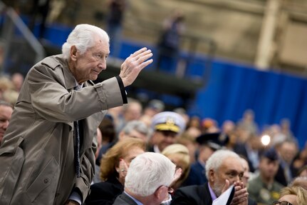 Admiral Cecil Haney (not shown) recognizes Rear Admiral Thomas Porter (retired) during the Strategic Command change of command ceremony at Offutt Air Force Base, Omaha, Nebraska Nov. 15, 2013. Haney assumed command from General Robert Kehler during the ceremony. Photo by Erin A. Kirk-Cuomo (Released)