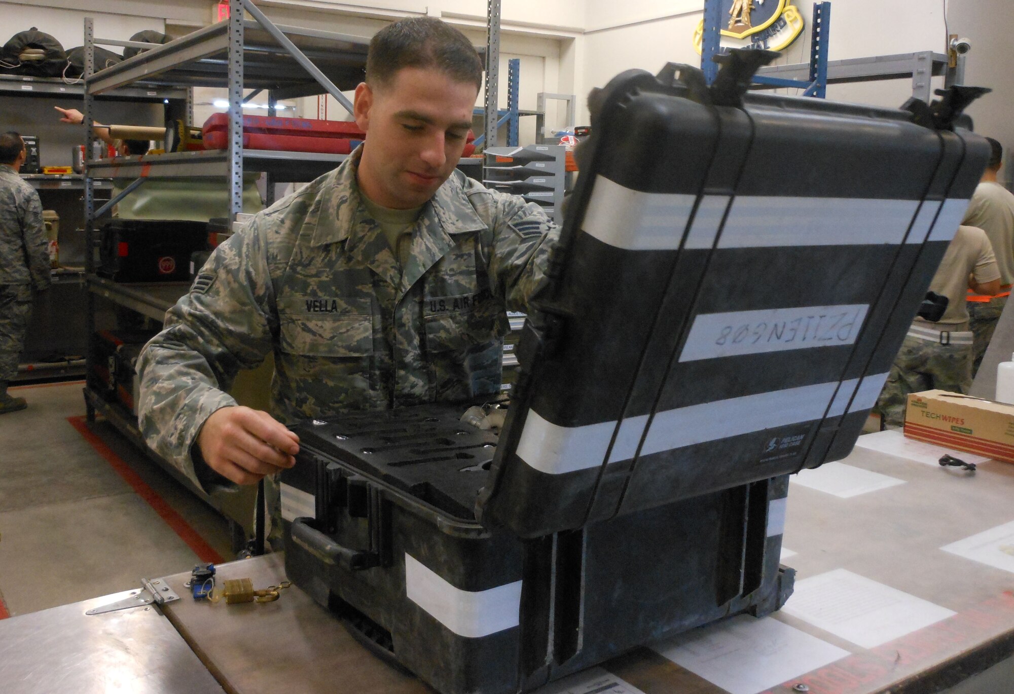 Senior Airman Charles Vella is a member of the 386th Expeditionary Maintenance Squadron, undisclosed location, Southwest Asia.  He works on aircraft fuel systems and since deploying here as the addtional duty of checking in and out all of the support equipment used to launch/recover and repair the C-30 aircraft here. This is his first deployment.  His leadership has selected as this week's Rock Solid Warrior.  (Courtesy photo) 