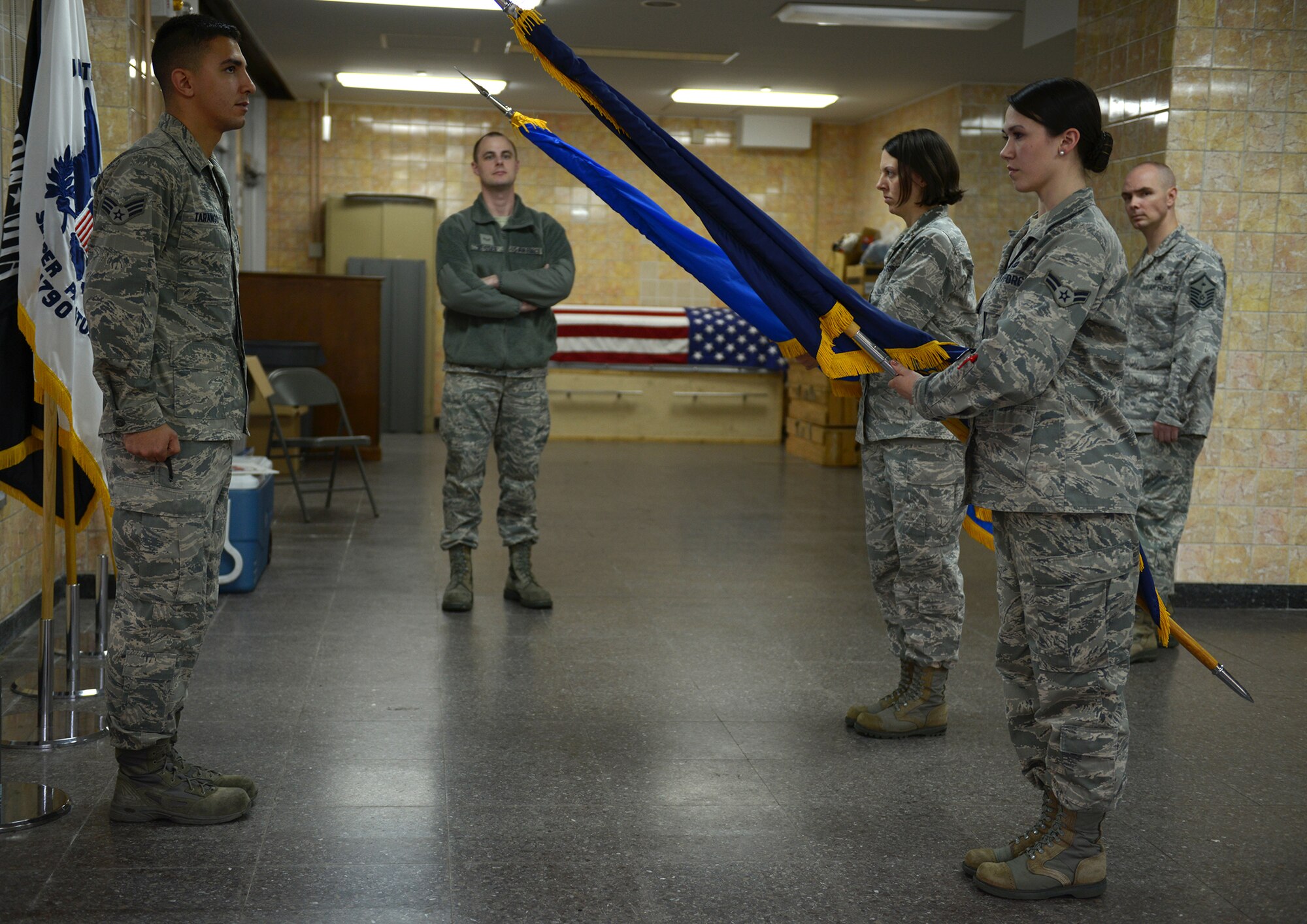 Members of the Yokota Air Base Honor Guard train new volunteers at Yokota Air Base, Japan, Nov. 13, 2013. The Honor Guard draws recruits from many different squadrons and career fields throughout the base. (U.S. Air Force photo by Airman 1st Class David Danford/Released)