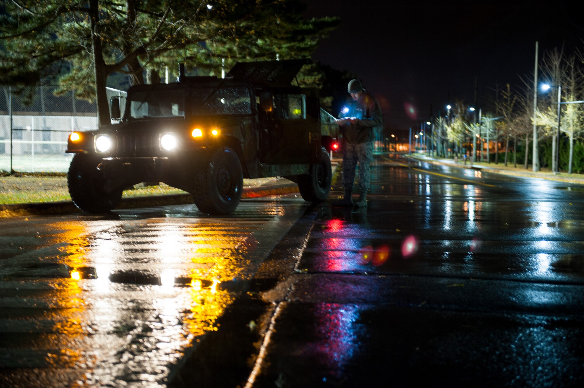 Eighth Civil Engineer Squadron Airmen prepare zone transition points for a scenario simulating hostile field conditions during exercise Beverly Bulldog 14-1 at Kunsan Air Base, Republic of Korea, Nov. 17, 2013. The 8th Fighter Wing is testing its wartime mission alongside other 7th Air Force units and supporting organizations with an emphasis on the operational and tactical levels of war during the peninsula-wide exercise. (U.S. Air Force photo by Senior Airman Armando A. Schwier-Morales/Released)
