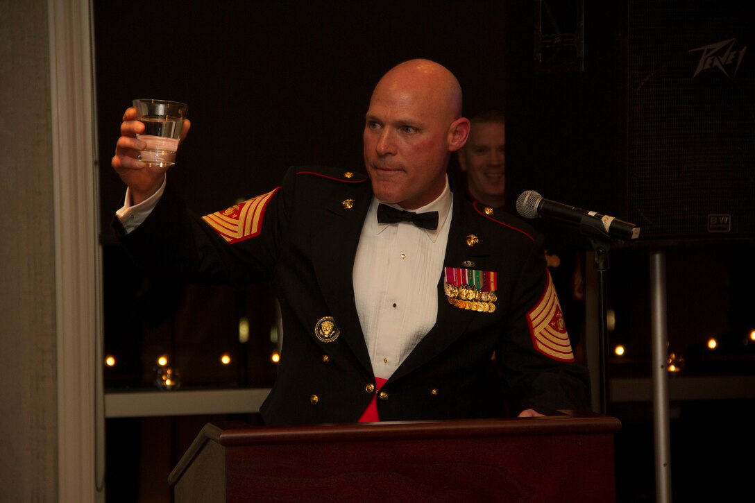 Sgt. Maj. Micheal P. Barrett, 17th Sgt. Maj. of the Marine Corps, spoke to the Marines and families of Recruiting Station Milwaukee during this year’s birthday ball held at the Waterfront Restaurant and Tavern, on November 15, 2013.  Sgt. Maj. Barrett was the guest of honor for the ball.