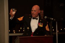 Sgt. Maj. Micheal P. Barrett, 17th Sgt. Maj. of the Marine Corps, spoke to the Marines and families of Recruiting Station Milwaukee during this year’s birthday ball held at the Waterfront Restaurant and Tavern, on November 15, 2013.  Sgt. Maj. Barrett was the guest of honor for the ball.