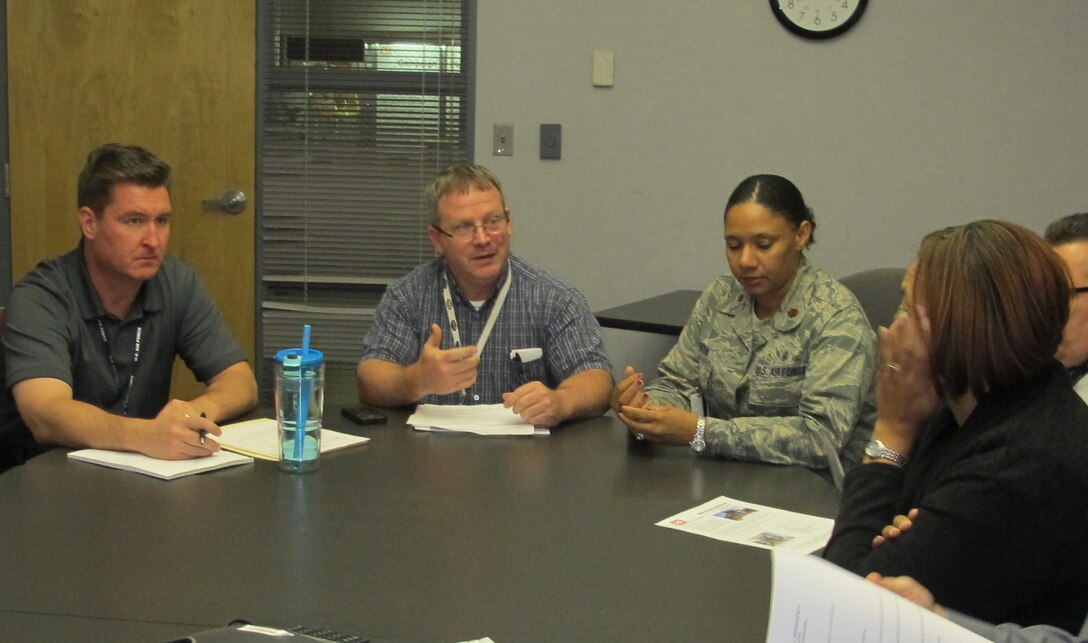 Maj. DaNishia Barton, Air Force Medical Support Agency Sustainment Branch deputy chief, and other AFMSA team members meet with representatives from Huntsville Center’s Maintenance Engineering Enhancement and Medical Repair and Renewal programs Nov. 14 to plan for the future.
