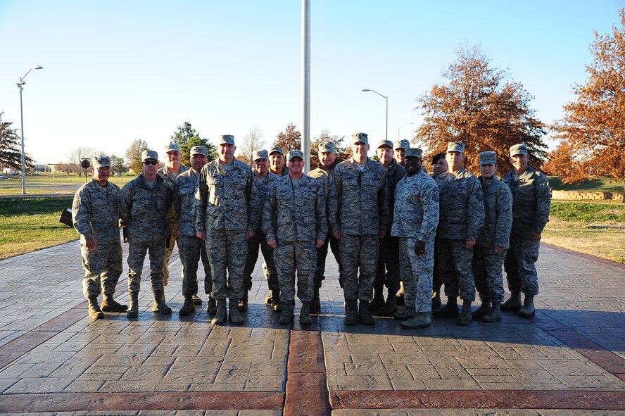 Whiteman Air Force Base’s newest chief master sergeants have been selected! In the center from left to right: Senior Master Sgts. Christopher Yevchak, Mark Umfleet and Jack Quinn pose with current chiefs Nov. 13, 2013, at Whiteman Air Force Base, Mo. Only 1 percent of the enlisted tier ever achieves this prestigious rank. (U.S. Air Force photo by Staff Sgt. Brigitte N. Brantley/Released) 