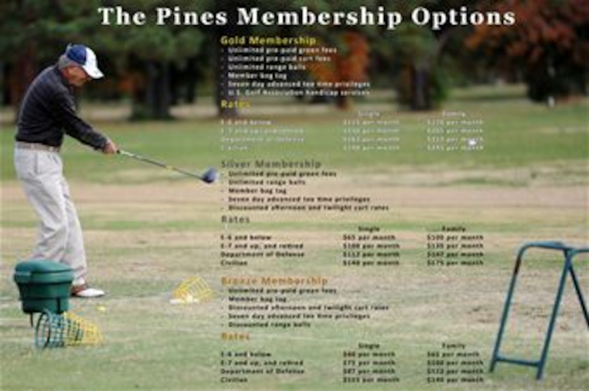 The Pines Golf Course, Fort Eustis, Va., membership rates. (U.S. Air Force courtesy graphic by Staff Sgt. Jarad A. Denton/Released)