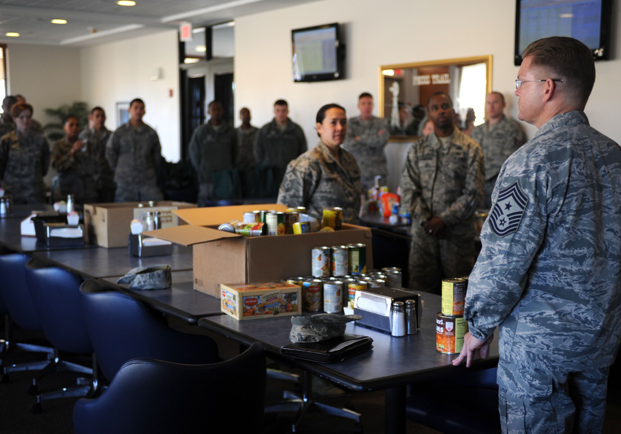 Chief Master Sgt. William Turner, Air Force Special Operations Command command chief, speaks to first sergeants Nov. 13, 2013, at Cannon Air Force Base, N.M. Turner visited in order to observe Cannon’s progress as a special operations base and interact with Cannon’s Air Commando’s. (U.S. Air Force photo/Senior Airman Ericka Engblom)