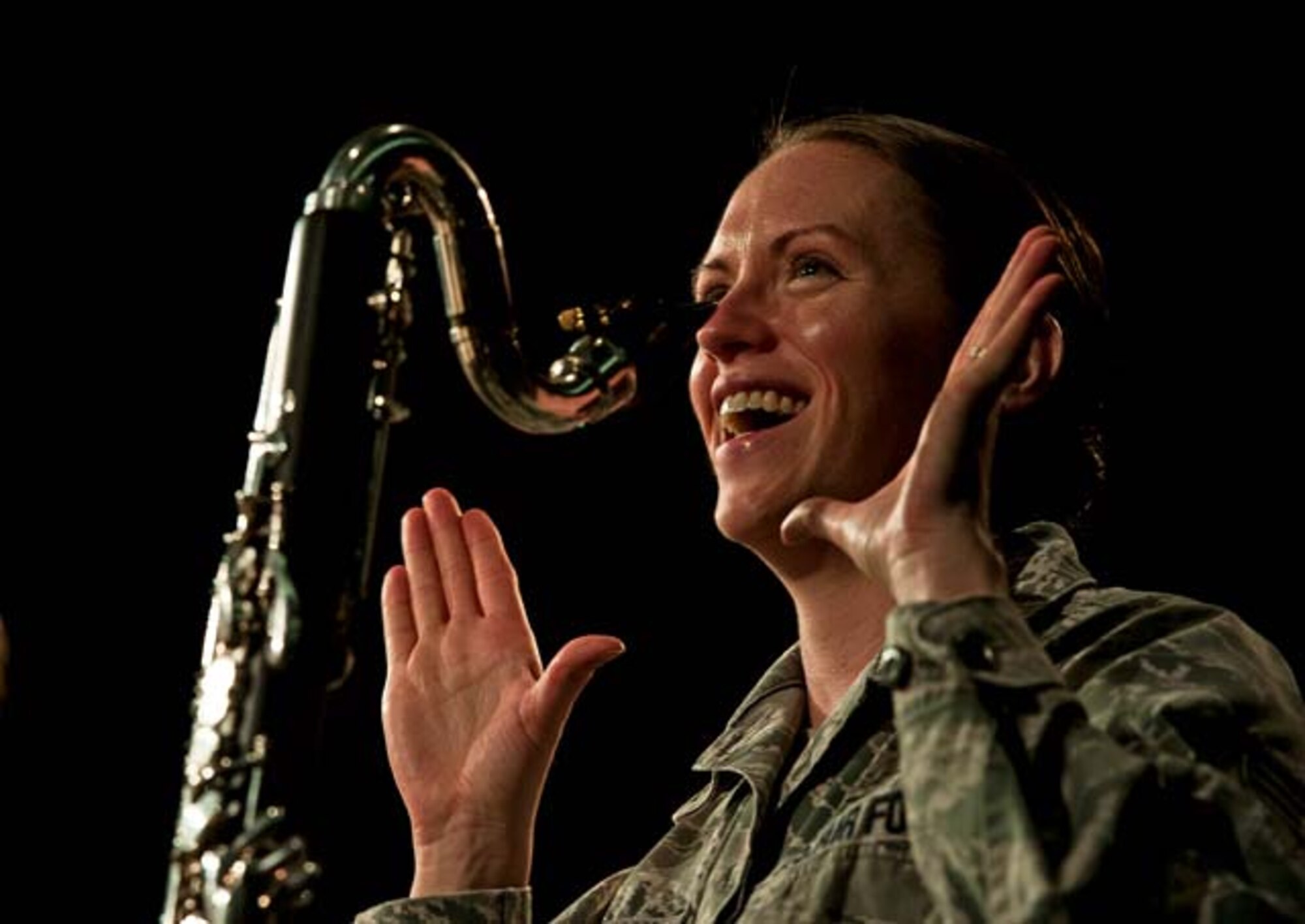 Staff Sgt. Chantelle Friedman, regional band clarinet player for the U.S. Air Forces in Europe and Air Forces Africa Band, gives feedback on how the clarinet section sounds during a rehearsal Oct. 30 on Ramstein. The USAFE Band travels throughout Europe, Africa and the Middle East, strengthening the reputation of the Air Force.
