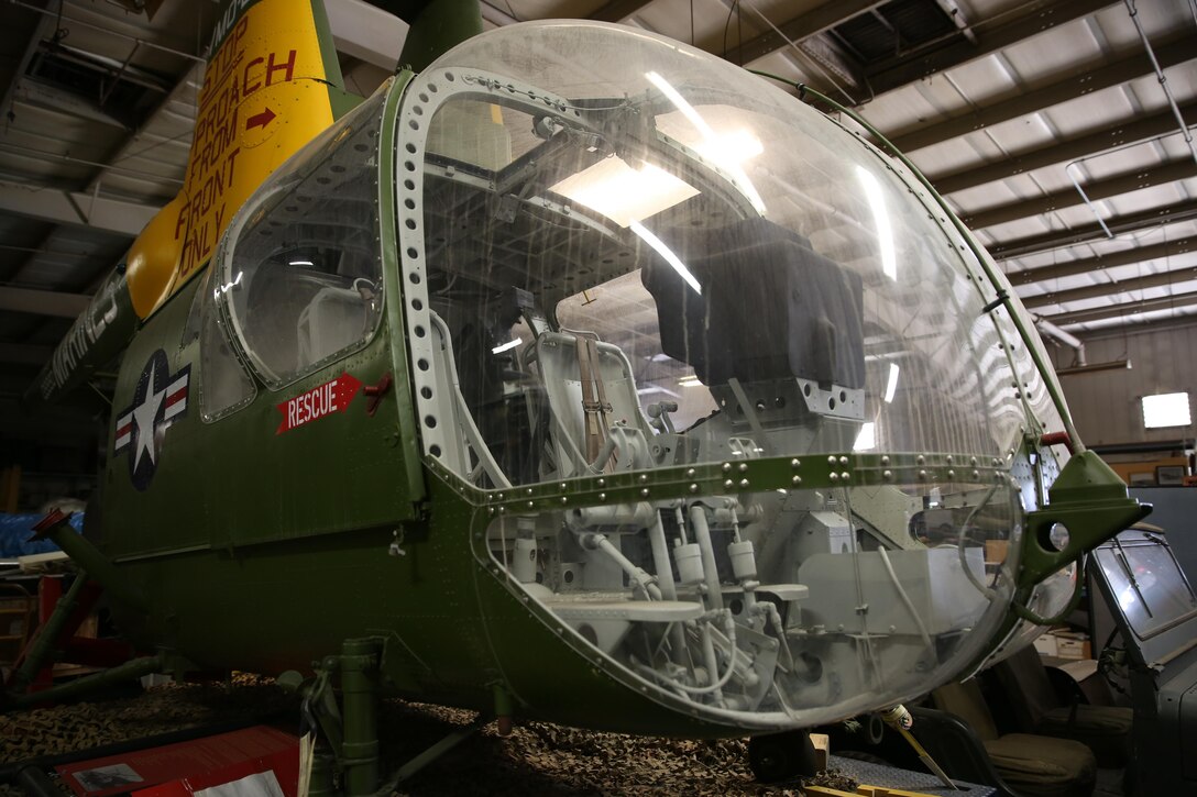 A Kaman HOK-1 helicopter remains in a warehouse portion of the Flying Leatherneck Aviation Museum aboard Marine Corps Air Station Miramar, Calif., Oct. 25. The museum holds aircraft such as the HOK-1 indoors to help protect them from inclement weather.