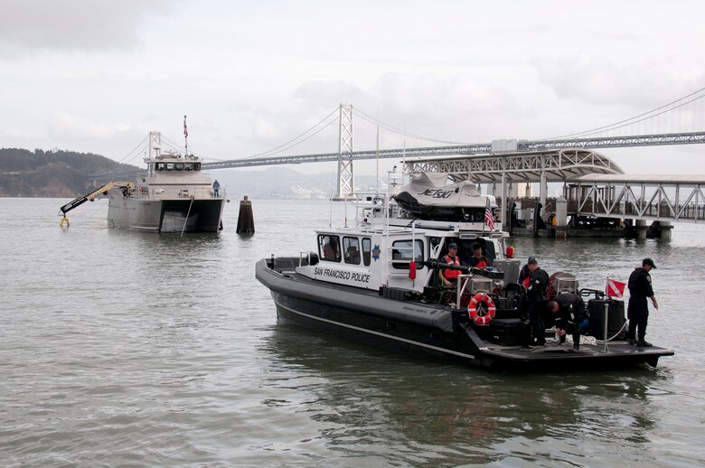 The San Francisco District’s command vessel the M/V John A. B. Dillard, Jr., is moored at Pier 1 ready to assist in the simulated disaster response in San Francisco, Nov. 18.