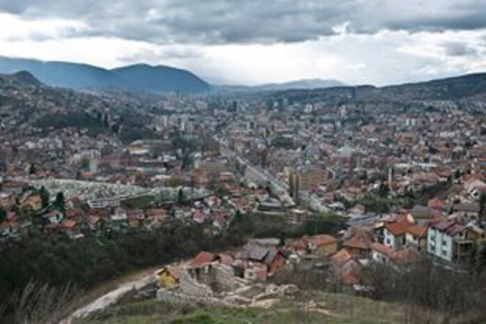 The city of Sarajevo, Bosnia-Herzegovina, as it exists in 2013. Although it has been nearly two decades since the end of the Bosnian conflict, NATO and European Forces operations still continue to advise Bosnia-Herzegovina authorities on defense reform, partnership for peace activities and oversee military implementation of the Dayton Agreement. The Dayton agreement is the general framework for peace agreement in Bosnia-Herzegovina. (U.S. Air Force photo by Staff Sgt. Christopher Hubenthal)