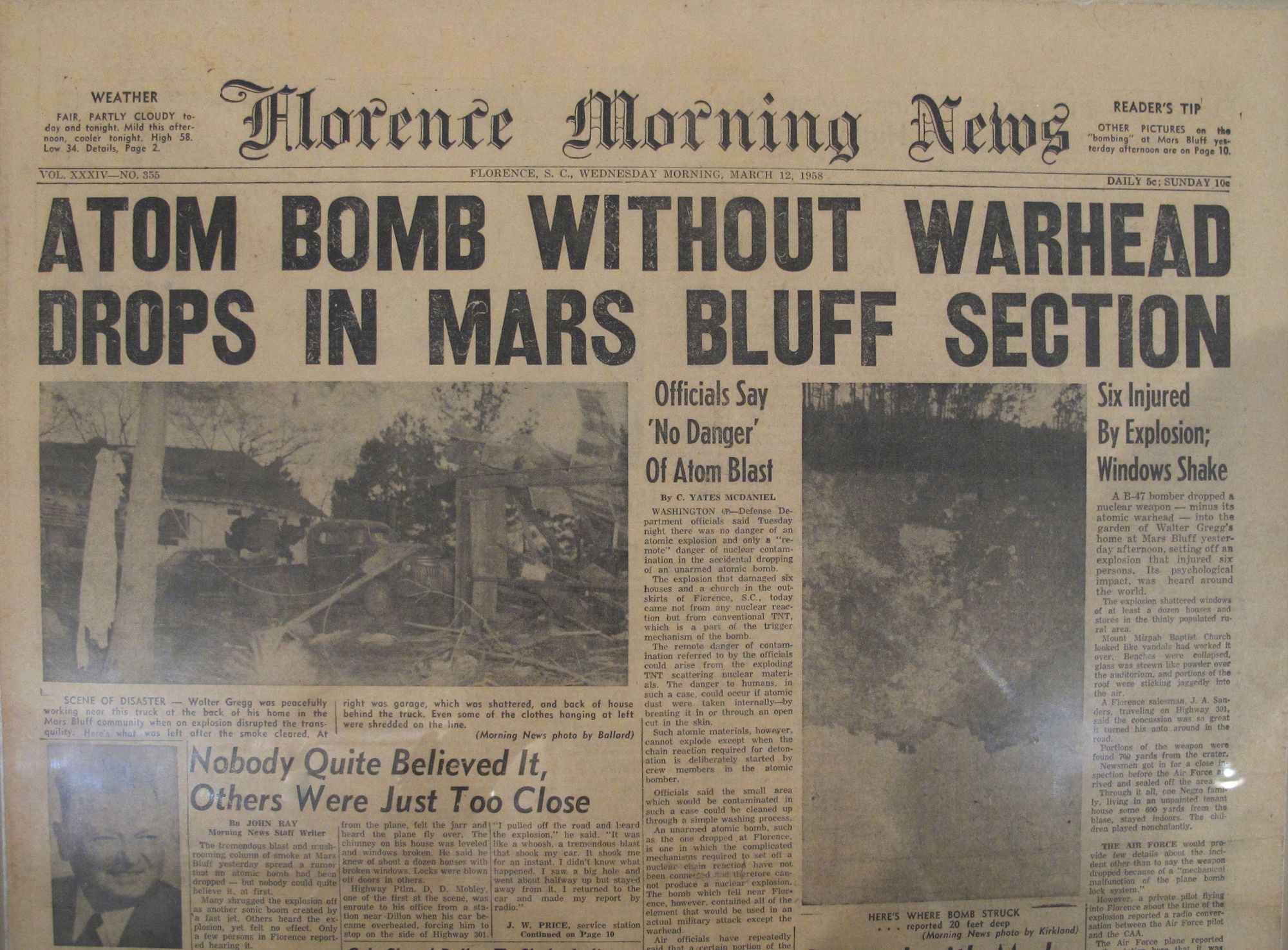 ATOM Bomb without warhead drops in mars bluff section.